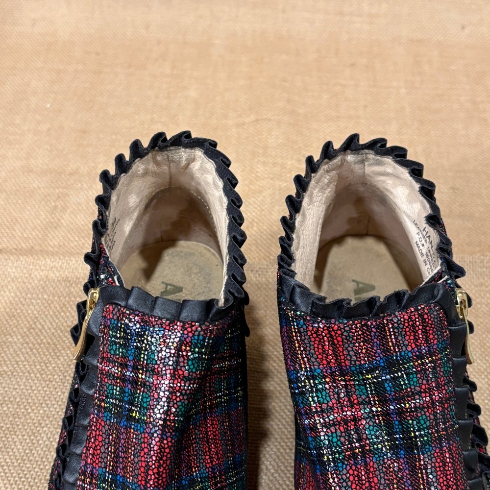 Alegria Hannah Boots Women 39 US 9 Red Green Plaid Tartan Leather Ruffle Comfort - Picture 7 of 10